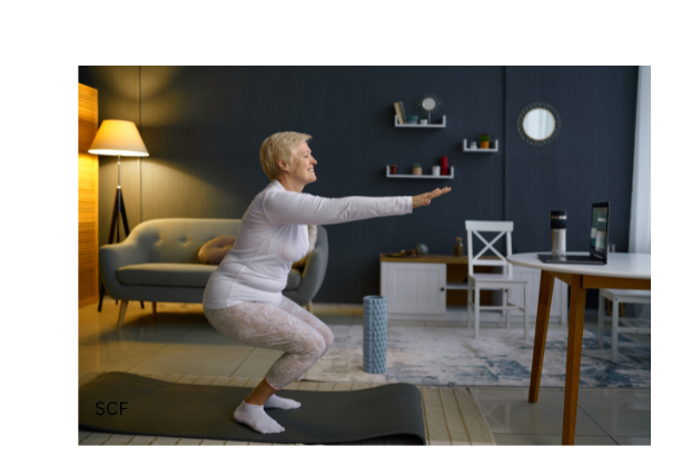 senior exercising at home