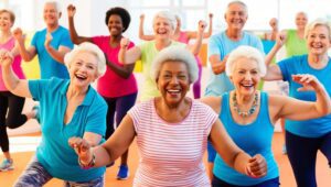 Motivated seniors exercising